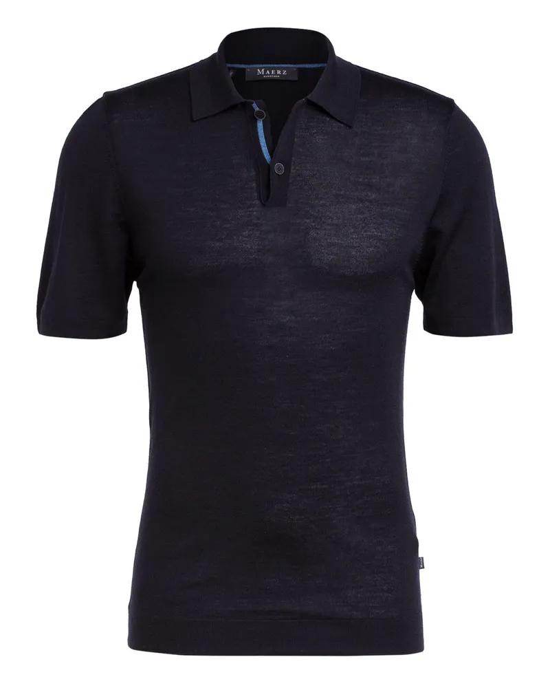 Maerz Strick-Poloshirt aus Merinowolle Dunkelblau