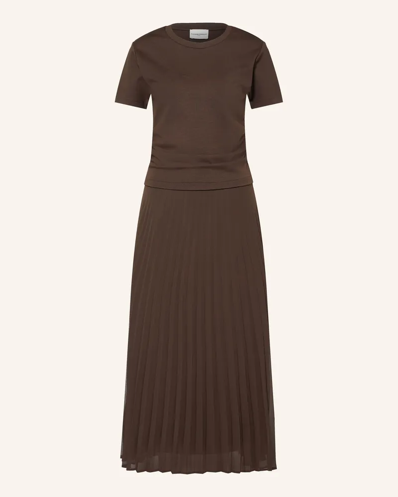 Claudie Pierlot Kleid Im Materialmix Mit Plissees braun Dunkelbraun