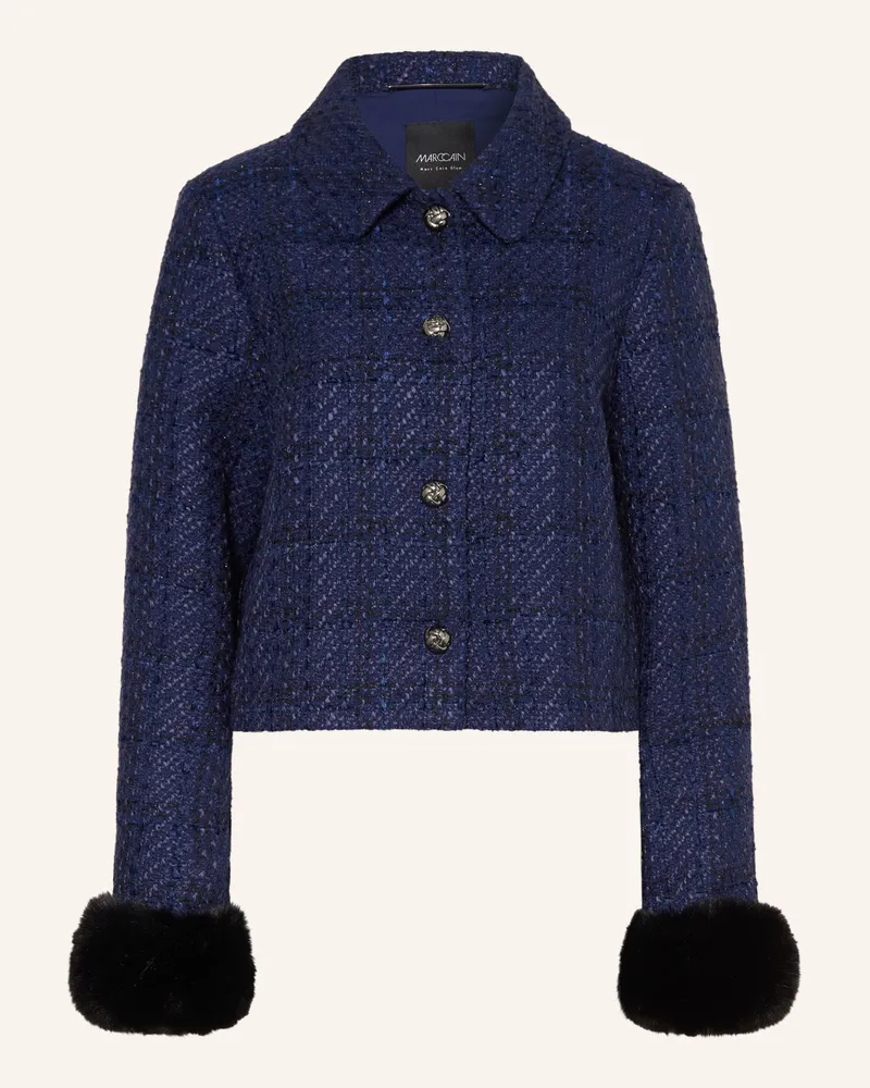 Marc Cain Tweed-Jacke Mit Kunstfell Und Glitzergarn blau 393