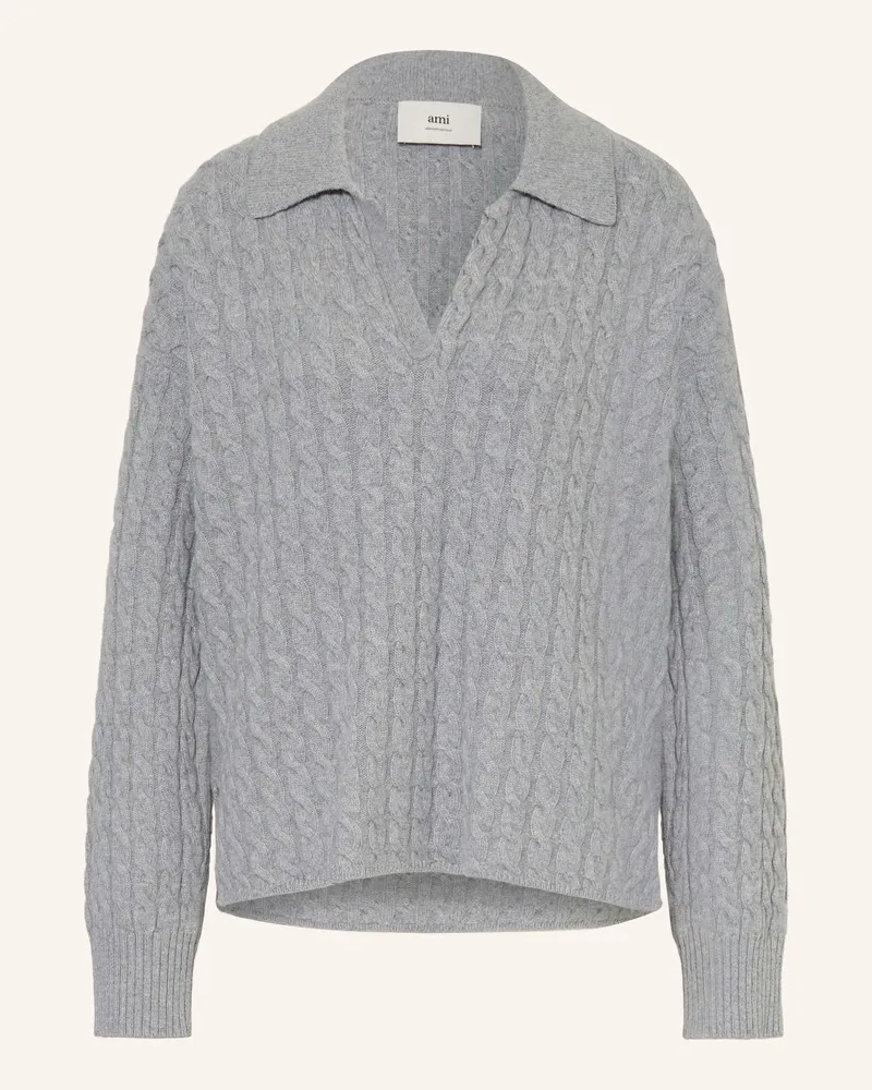 AMI Paris Strick-Poloshirt MATIS Hellgrau