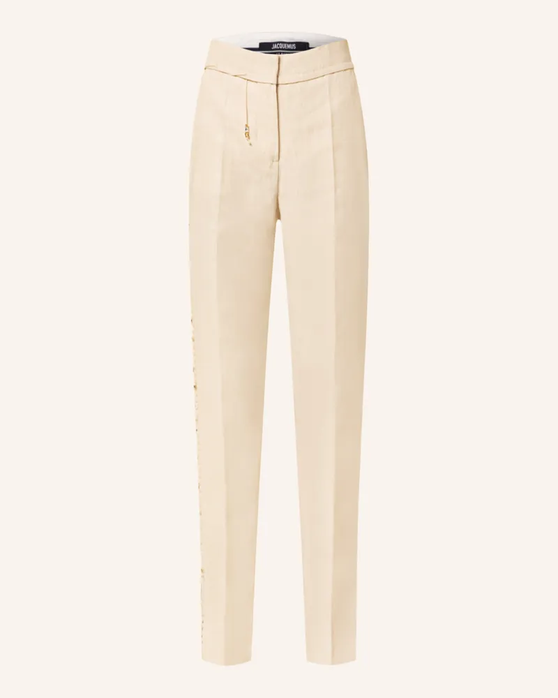 Jacquemus Hose LE PANTALON TIBAU BRODE mit Leinen Creme