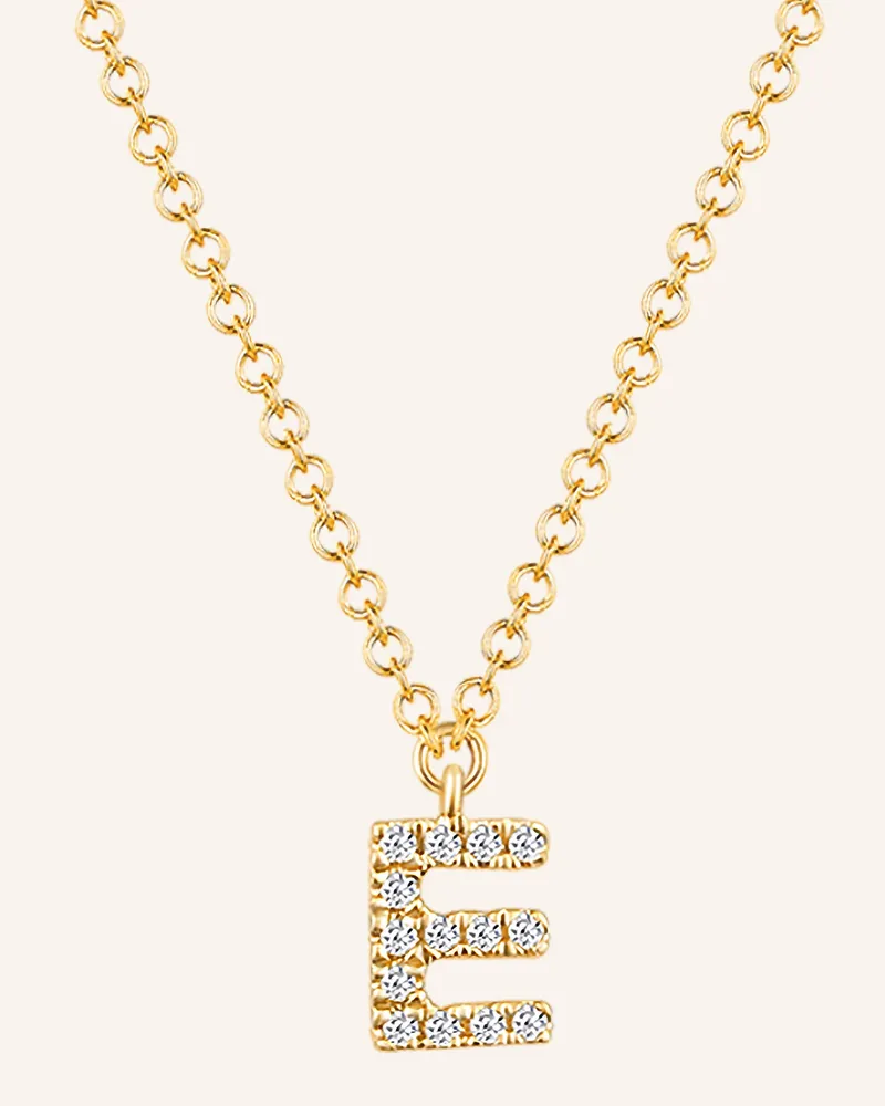 Leaf INITIALIEN Halskette „E“  aus 14 Karat Gelbgold mit Diamanten Gold