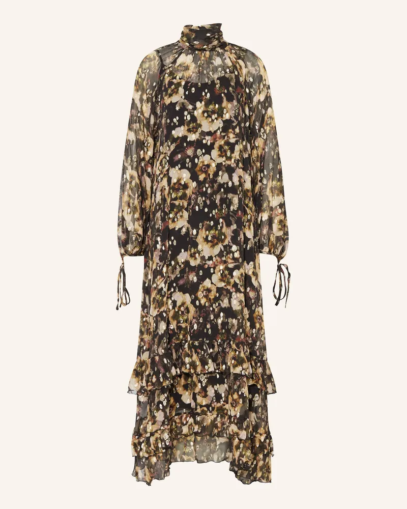 Mrs & HUGS Seidenkleid mit Volants und Glitzergarn Schwarz