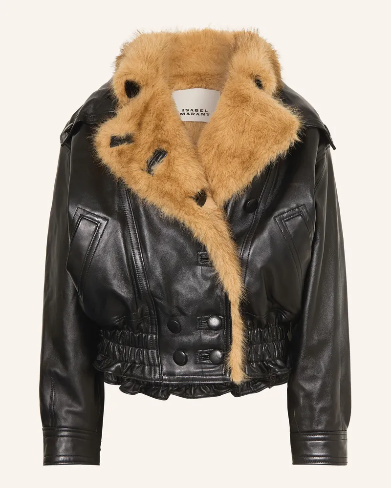 Isabel Marant Lederjacke Valina Mit Kunstfell schwarz Schwarz
