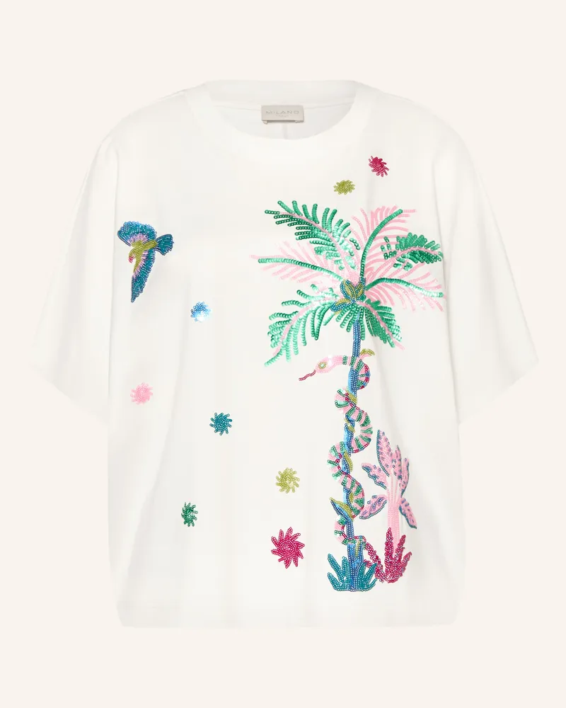 Milano Italy T-Shirt Mit Pailletten weiss Creme