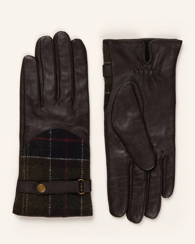 Barbour Lederhandschuhe Tartan braun Dunkelbraun