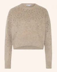 Avant Toi Cashmere-Pullover mit Schmucksteinen Beige