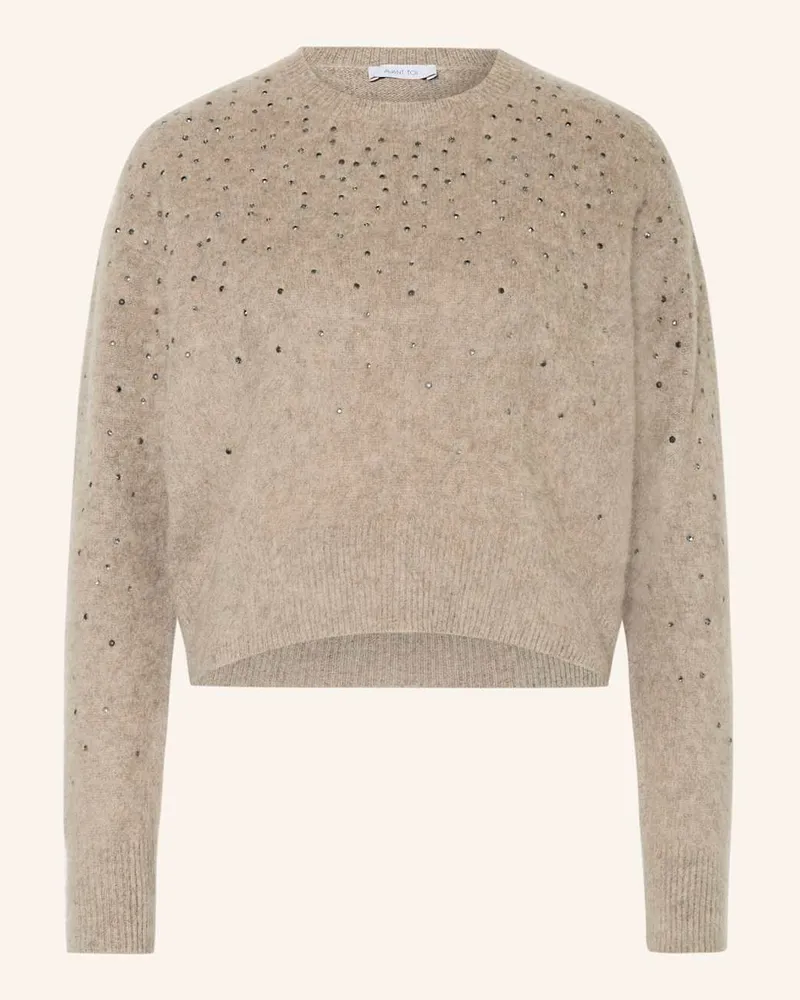 Avant Toi Cashmere-Pullover mit Schmucksteinen Beige