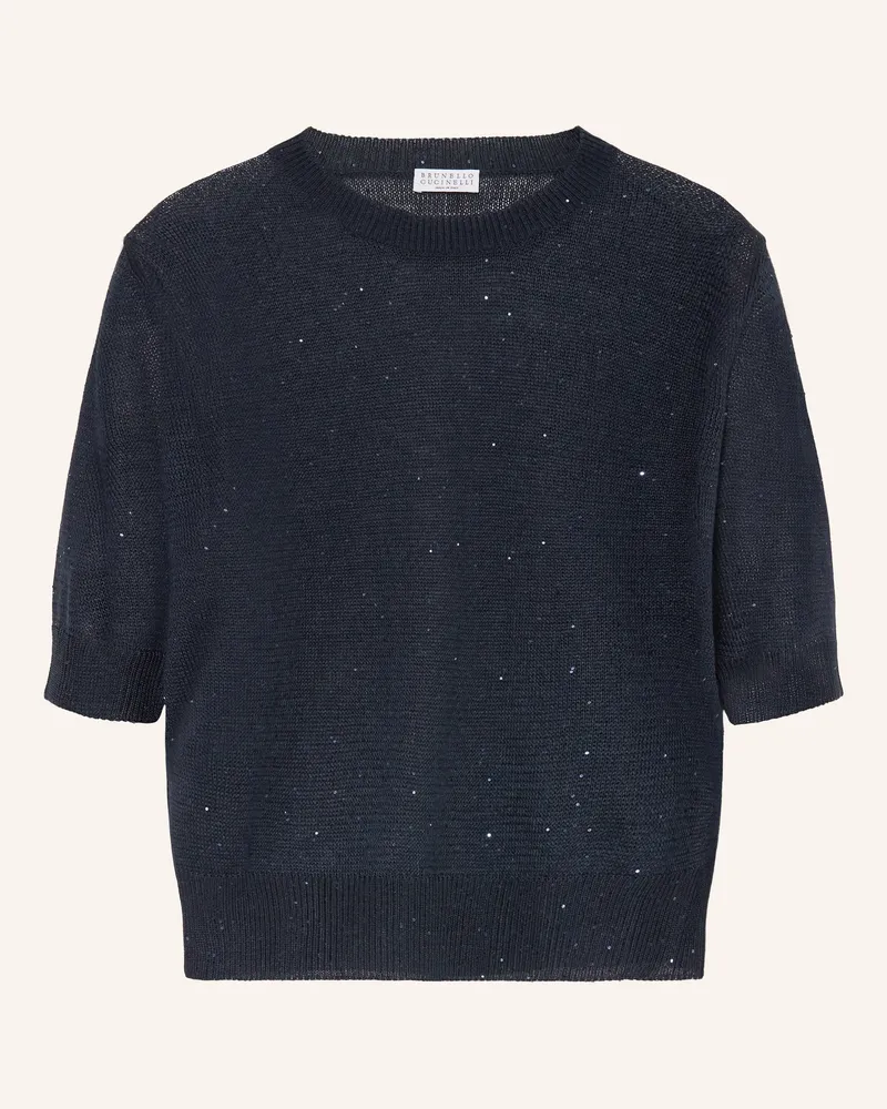 Brunello Cucinelli Strickshirt Aus Leinen Mit Pailletten blau Dunkelblau