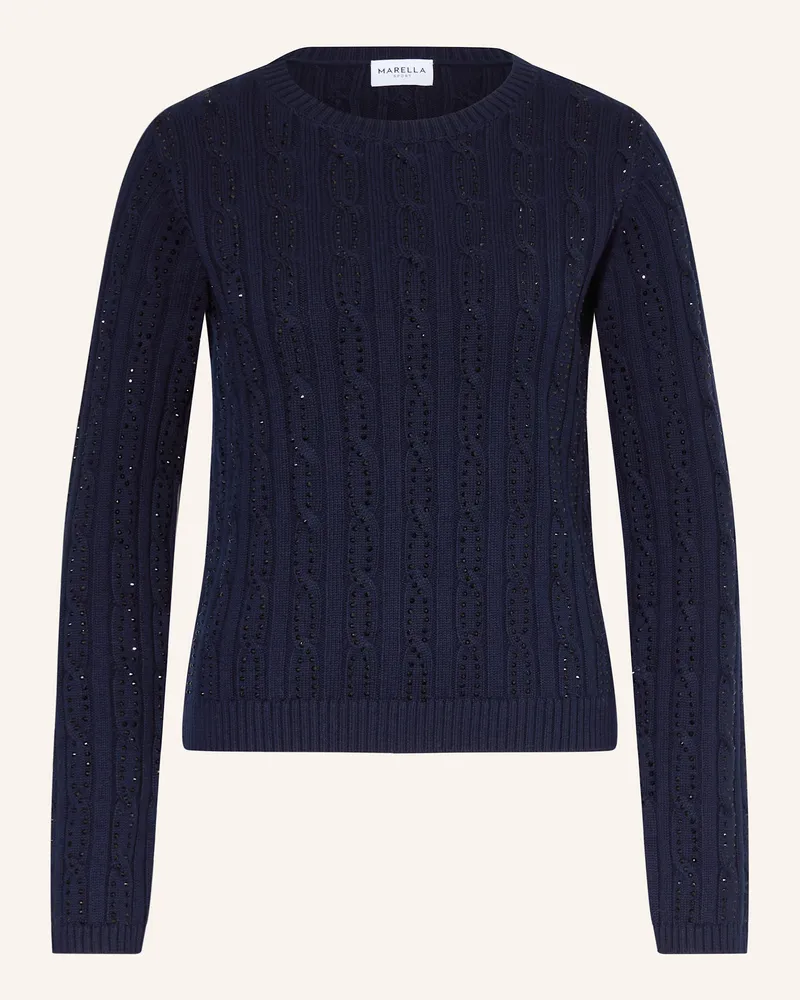 MARELLA Pullover mit Schmucksteinen Dunkelblau