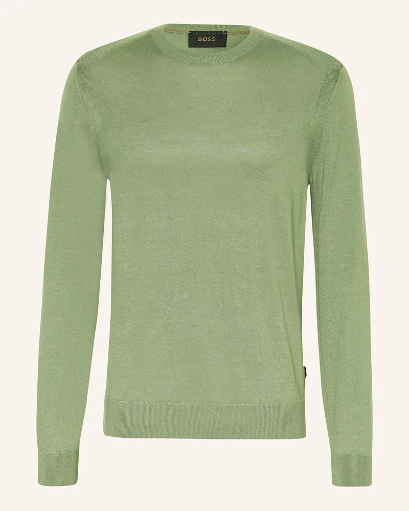 HUGO BOSS Pullover OVERO mit Seide und Cashmere Grün