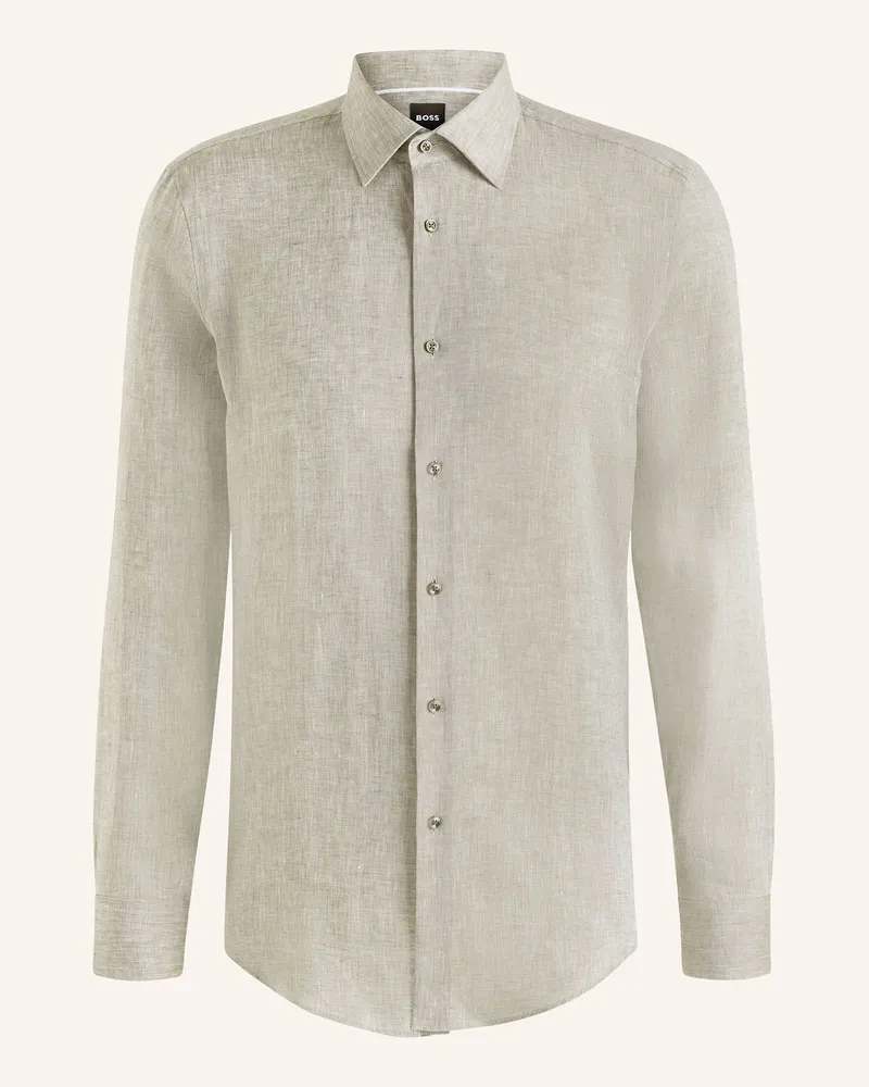 HUGO BOSS Leinenhemd HANK Slim Fit Hellgrün