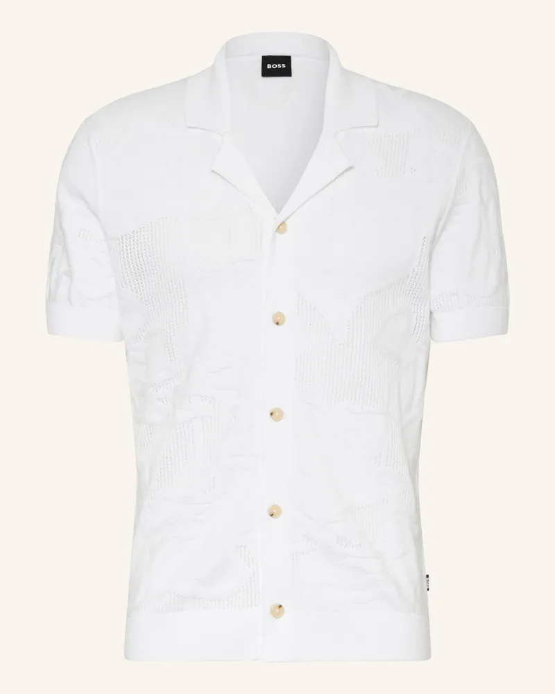 HUGO BOSS Strick-Resorthemd Noy Slim Fit weiss Weiss