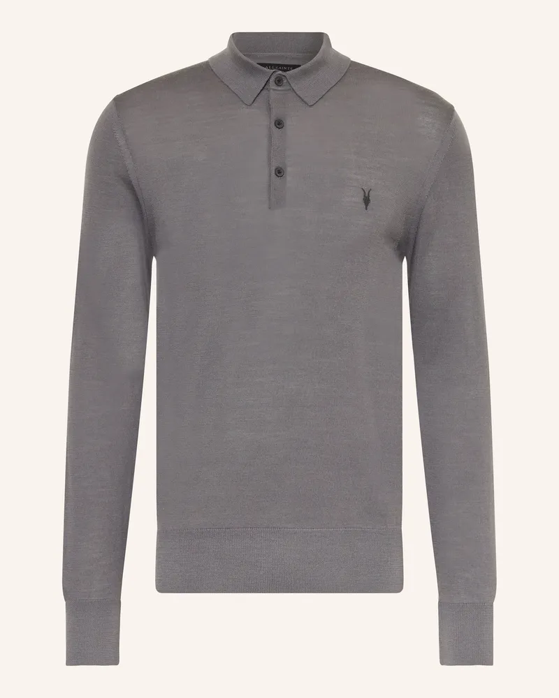 AllSaints Strick-Poloshirt MODE aus Merinowolle Grau
