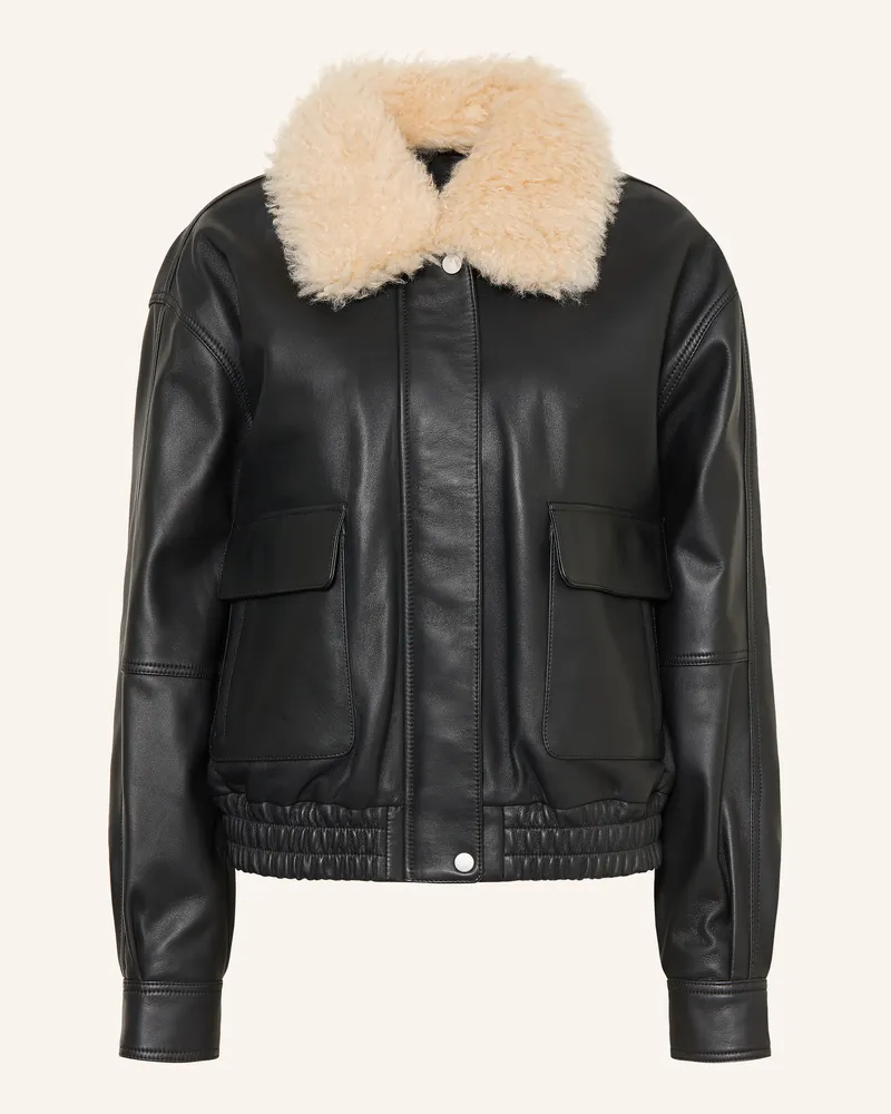 Mrs & HUGS Lederjacke Mit Abnehmbarem Kunstfell schwarz Schwarz