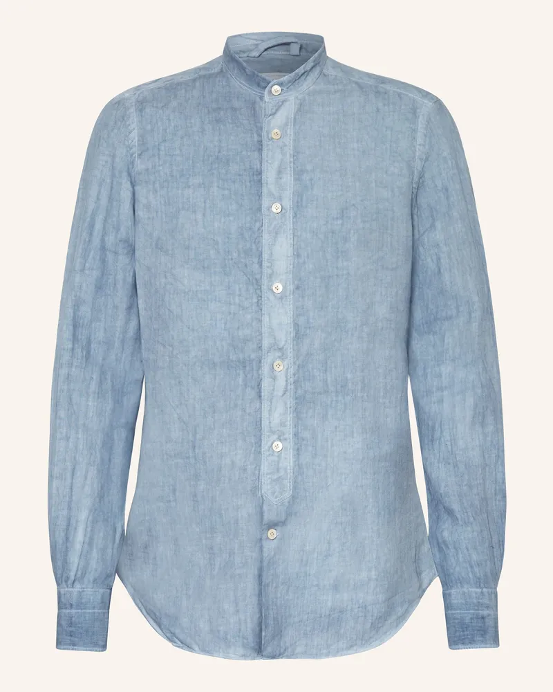 Eleventy Leinenhemd Comfort Fit mit Stehkragen Blau