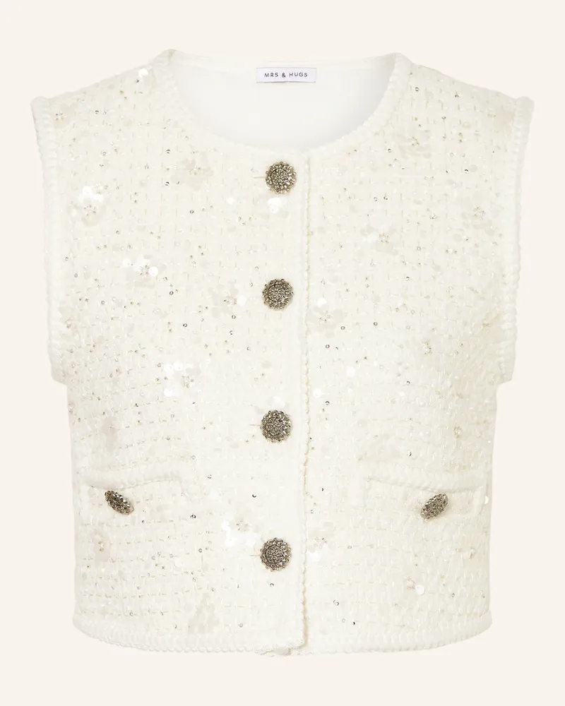 Mrs & HUGS Tweed-Weste Mit Pailletten Und Glitzergarn weiss Weiss