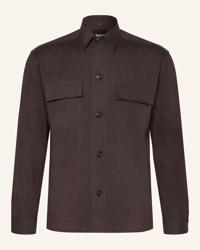 HUGO BOSS Hemd CAI Comfort Fit mit Leinen Dunkelbraun