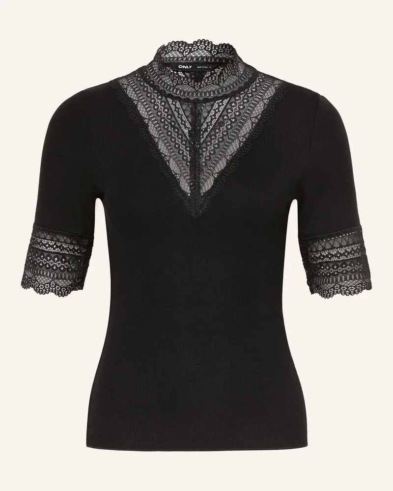 only T-Shirt mit Spitze Schwarz