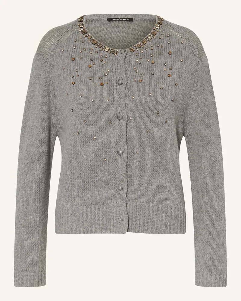 Luisa Cerano Strickjacke mit Alpaka und Schmucksteinen Grau