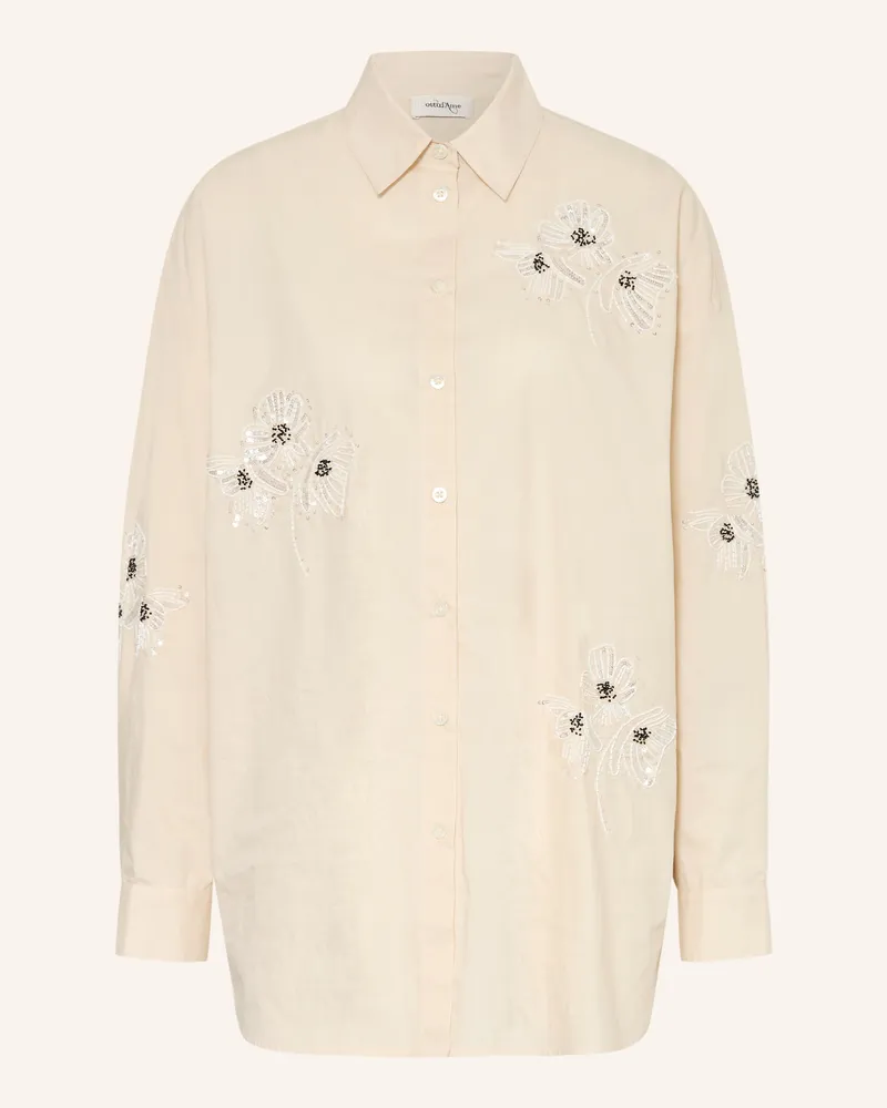 ottod’Ame Oversized-Hemdbluse Mit Pailletten Und Schmuckperlen beige Ecru