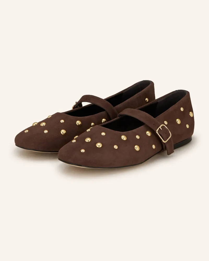 Mrs & HUGS Mary-Jane-Ballerinas mit Nieten Dunkelbraun