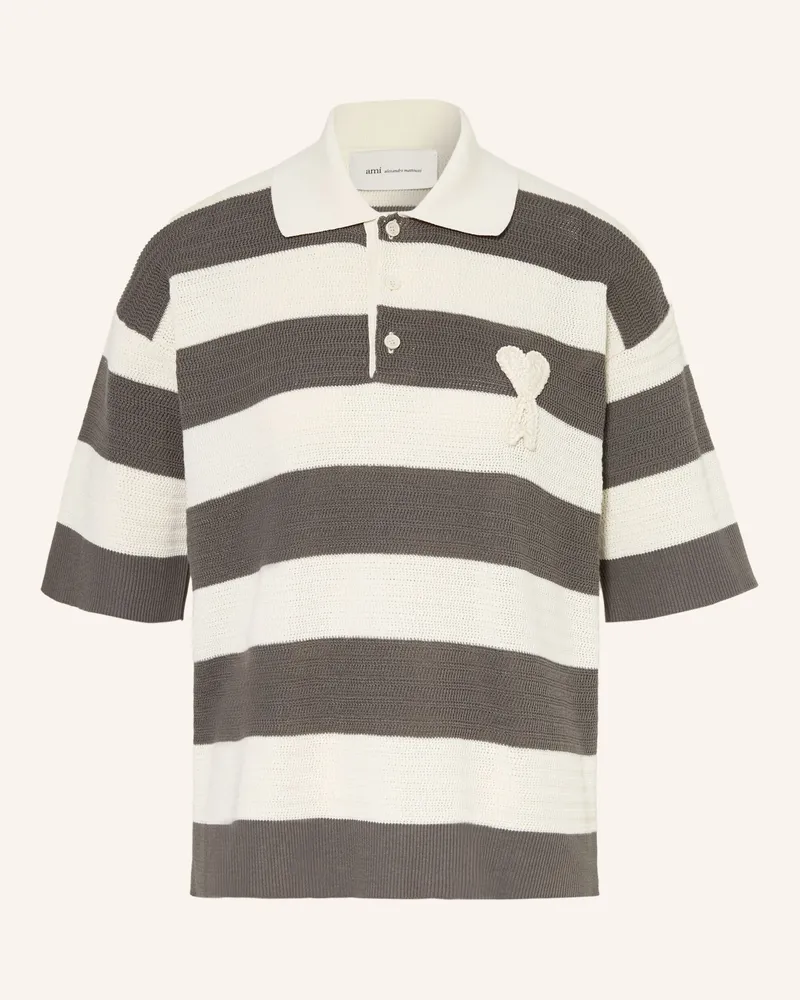 AMI Paris Strick-Poloshirt grau Creme