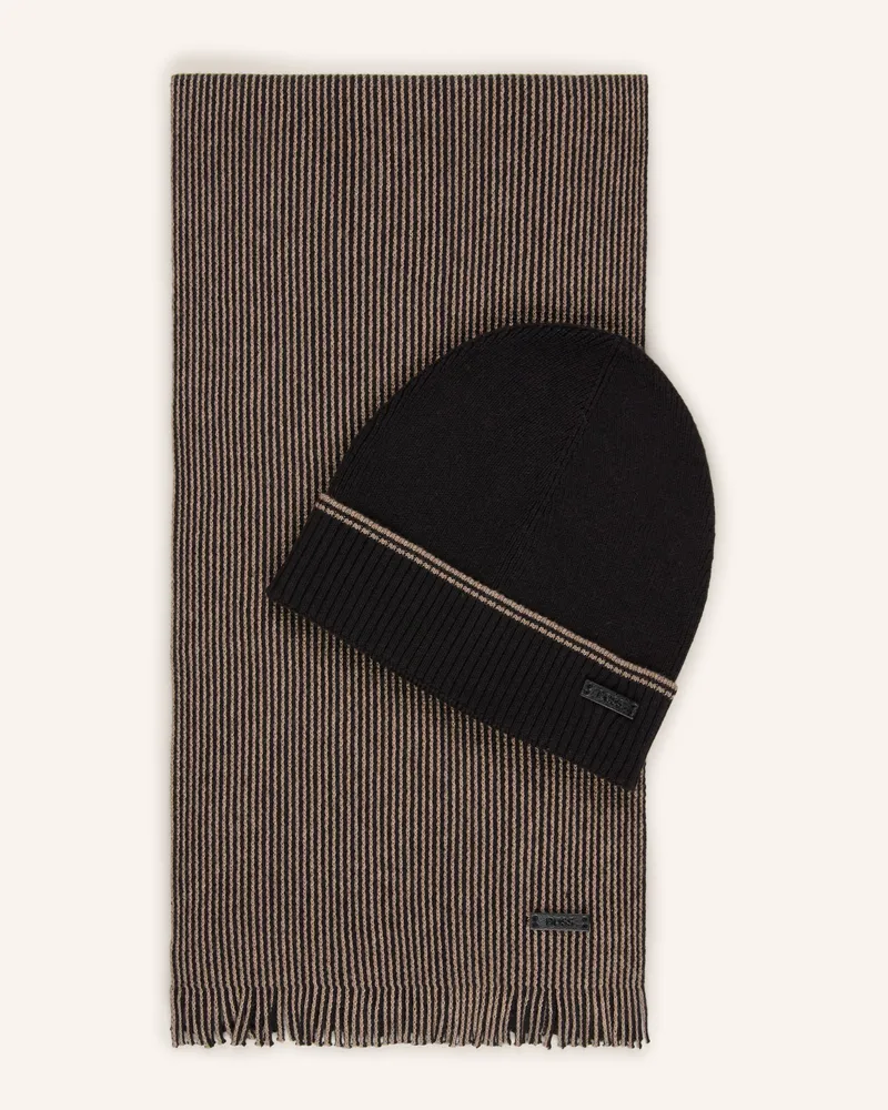HUGO BOSS Set Fortuno: Mütze Und Schal schwarz Schwarz