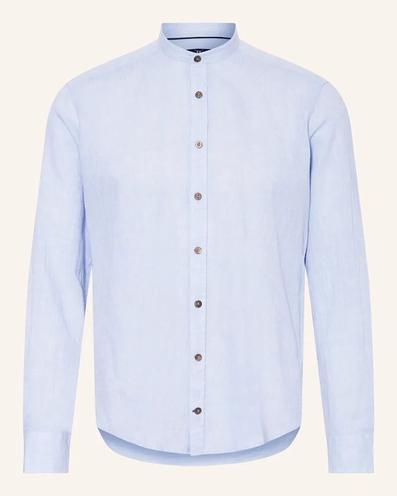 Strokesman's Hemd Regular Fit mit Leinen und Stehkragen Hellblau