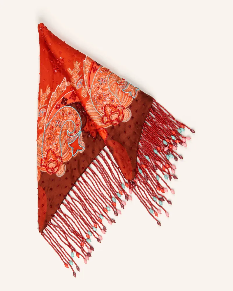 Etro Dreieckstuch aus Seide mit Pailletten Rot
