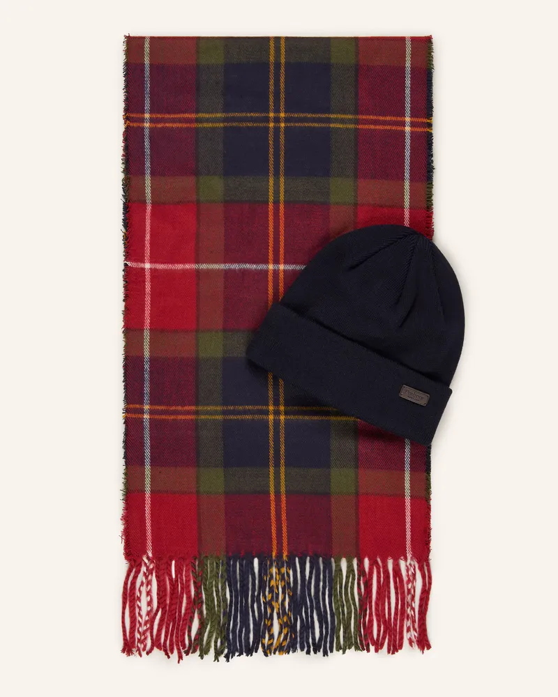 Barbour Set: Schal Und Mütze rot Rot