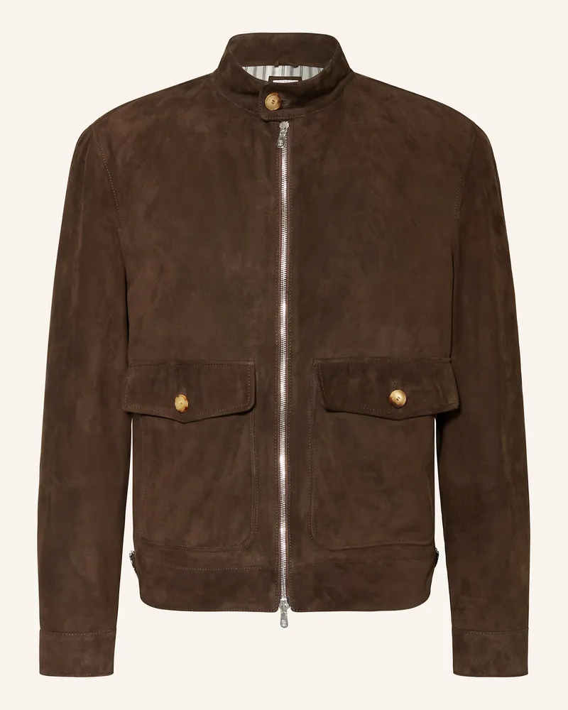 Brunello Cucinelli Lederjacke Dunkelbraun