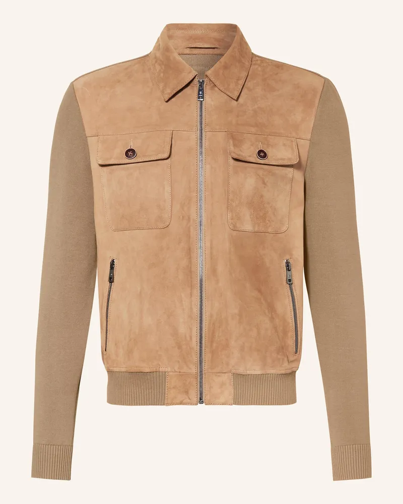 Milestone Lederjacke MSRYAN im Materialmix Hellbraun