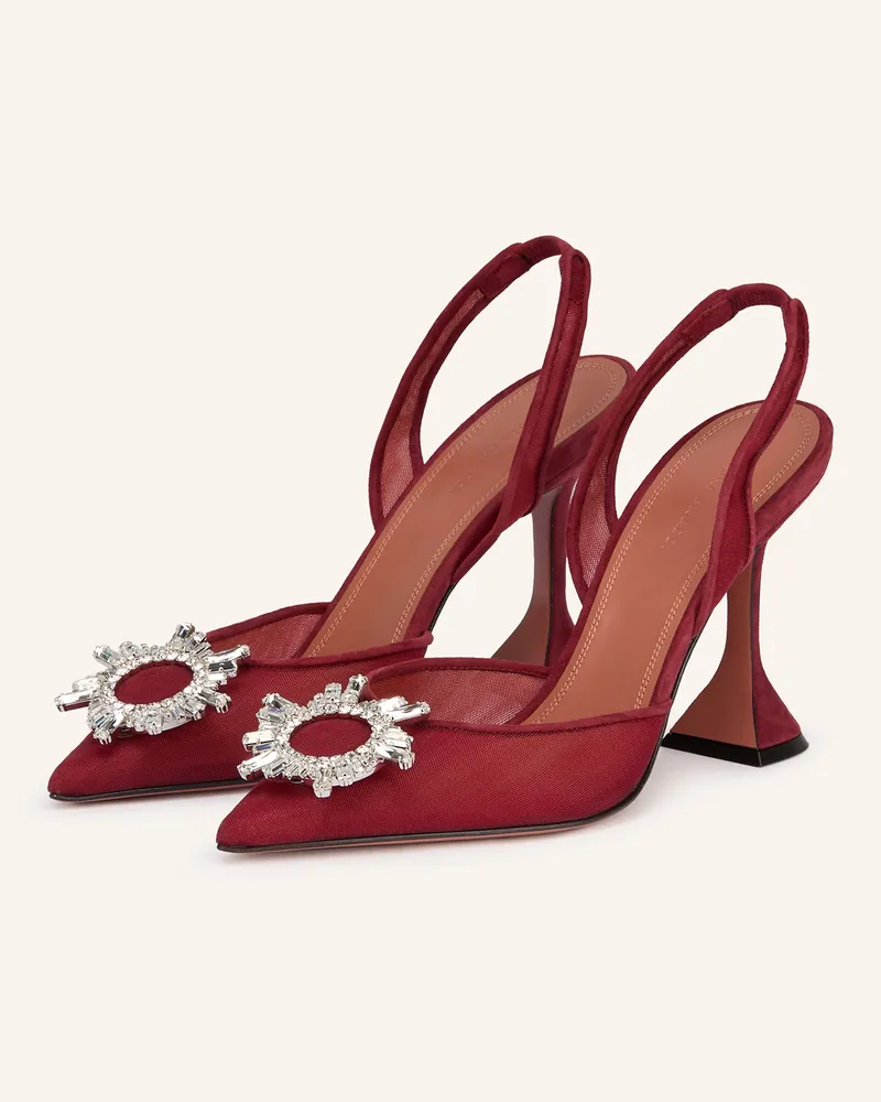 Amina Muaddi Slingpumps Begum Mesh Sling 95 Mit Schmucksteinen rot Dunkelrot