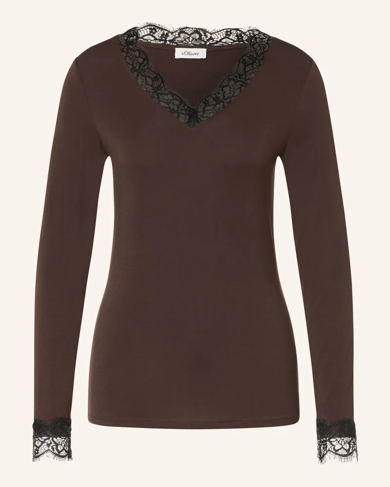 S.Oliver Longsleeve Mit Lochspitze braun Dunkelbraun