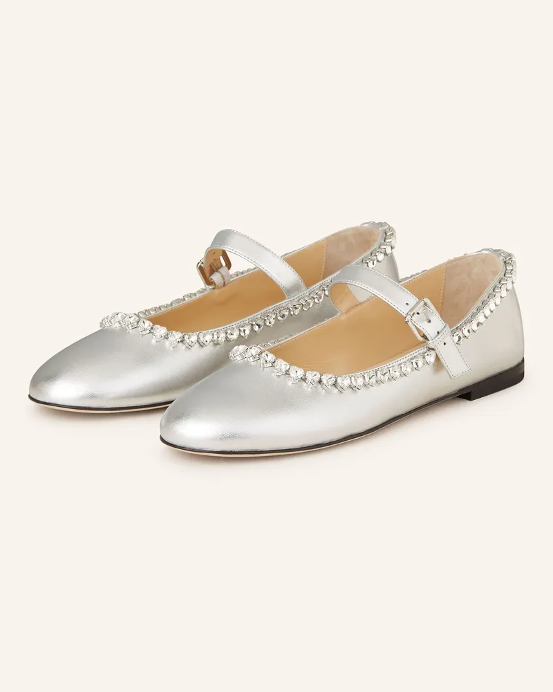 Mach & Mach Mary-Jane-Ballerinas Audrey Mit Schmucksteinen silber Silber