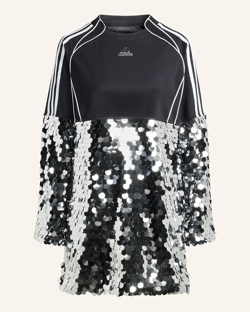 adidas Jerseykleid im Materialmix mit Pailletten Schwarz