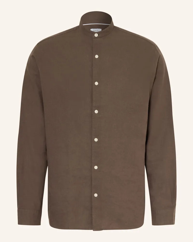 paul Hemd Comfort Fit Mit Stehkragen braun Dunkelbraun