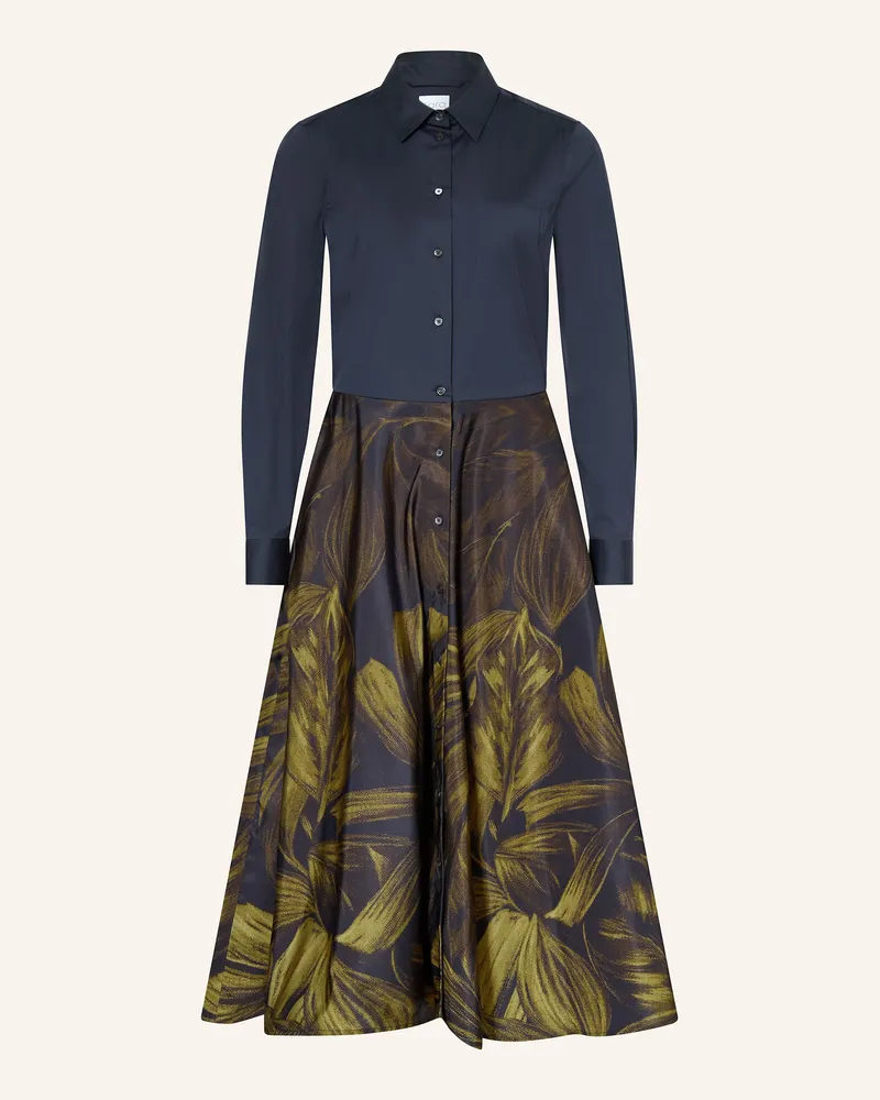 Sara Roka Hemdblusenkleid im Materialmix Dunkelblau