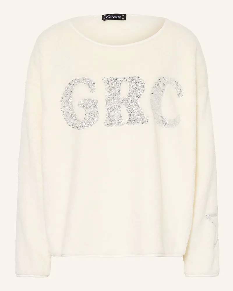 Grace Fleecepullover Mit Pailletten weiss Ecru