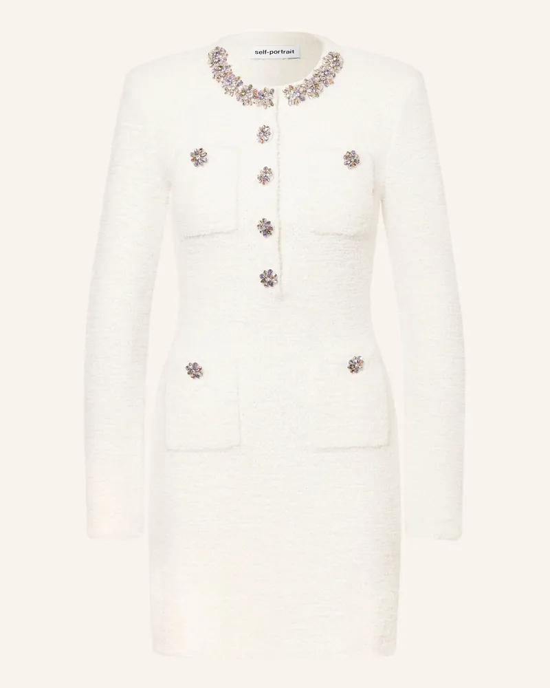 Self-Portrait Tweed-Kleid Mit Schmucksteinen weiss Ecru