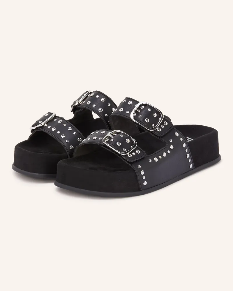 paul green Plateau-Pantoletten Mit Nieten schwarz Schwarz
