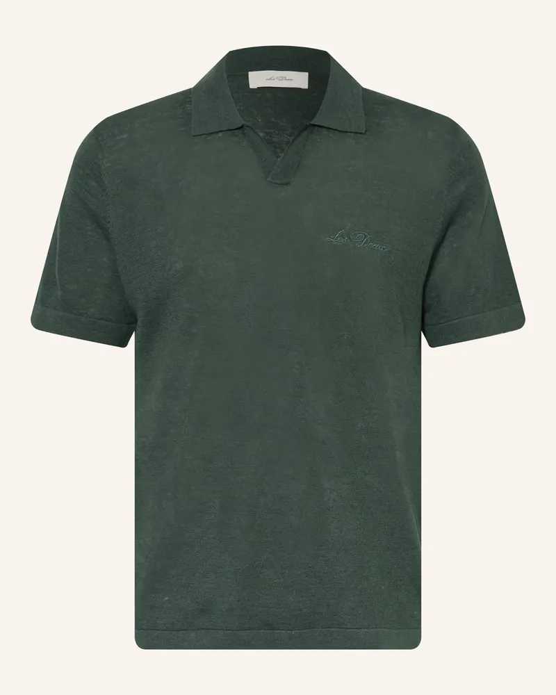 LES DEUX Strick-Poloshirt Mit Leinen gruen Dunkelgrün