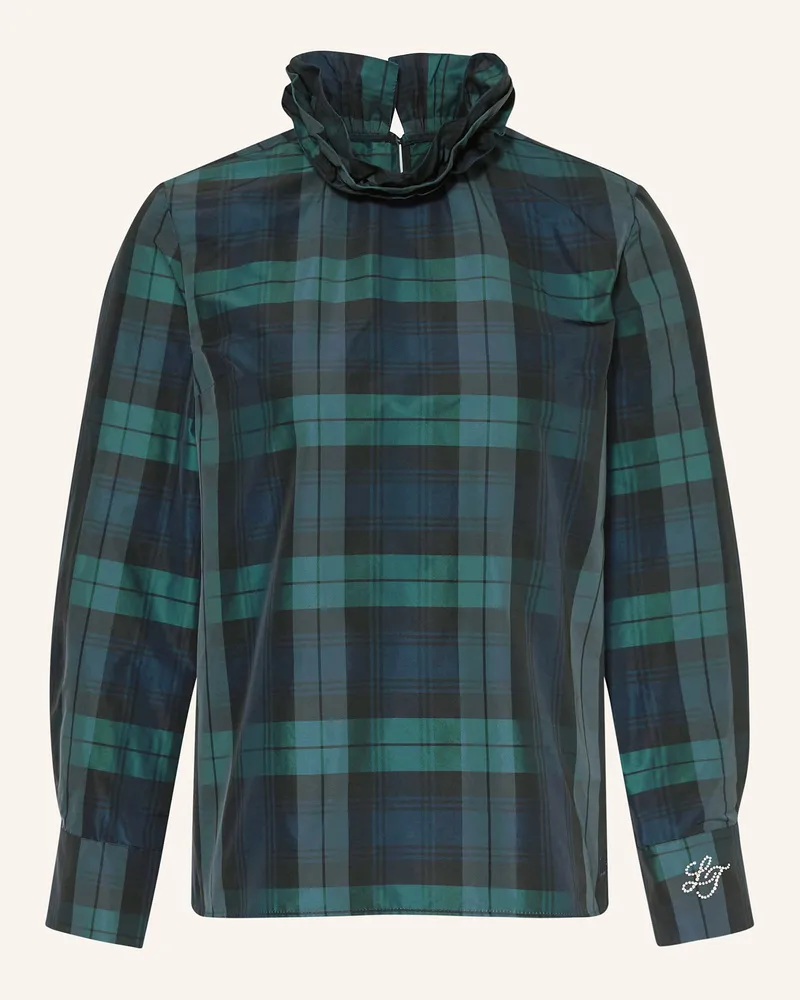 Luis Trenker Blusenshirt LUFIAMMA mit Rüschen und Schmucksteinen Dunkelblau