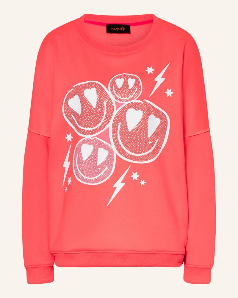 Miss Goodlife Sweatshirt mit Schmucksteinen Neonpink