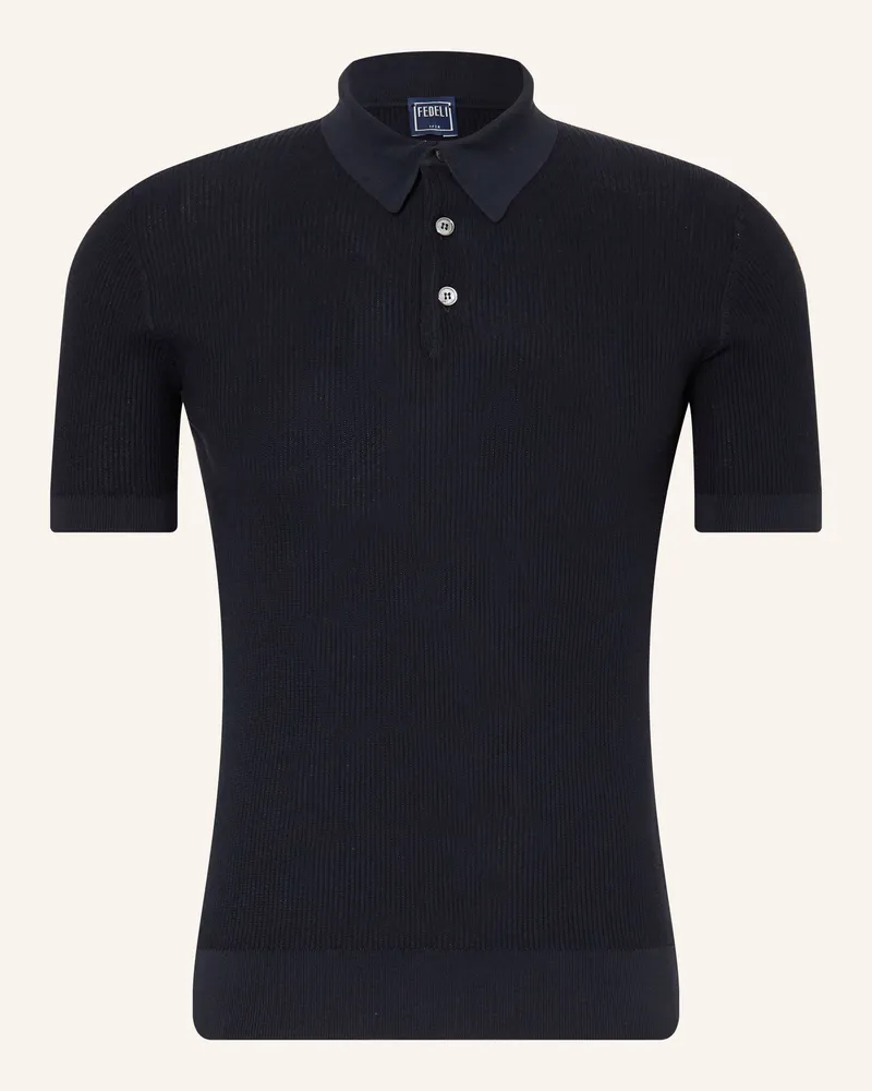 Fedeli Strick-Poloshirt blau Dunkelblau
