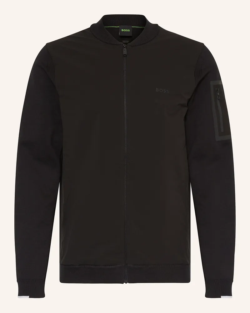 HUGO BOSS Sweatjacke EVER im Materialmix Schwarz