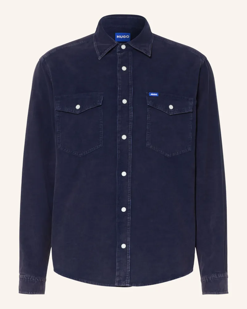 HUGO BOSS Cordhemd Ebino Comfort Fit blau Dunkelblau