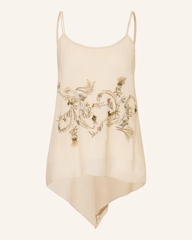 Luisa Cerano Blusentop mit Schmuckperlen Beige