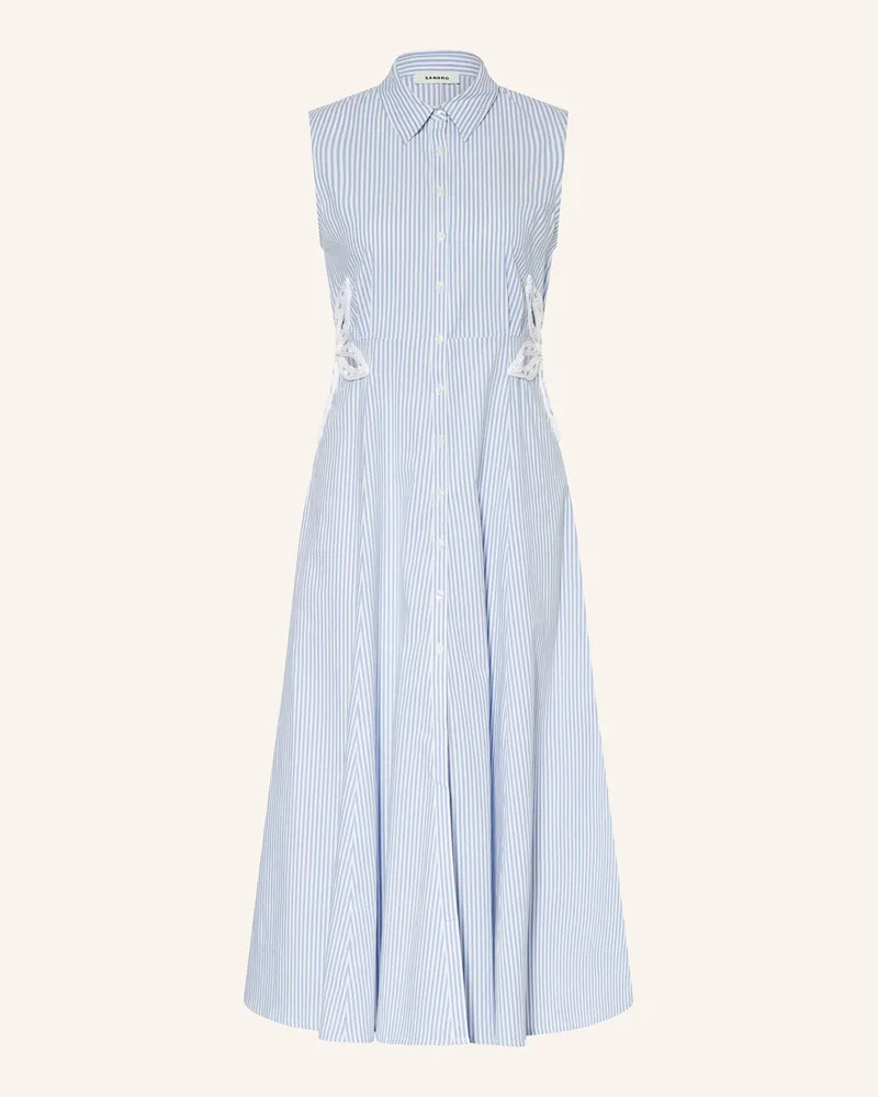 Sandro Hemdblusenkleid mit Schmucksteinen Hellblau